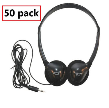 Califone CA-2 lightweight on-ear headphones 50-pack for bulk school use, ideal for education and classroom engagement.
